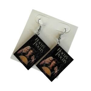 Hocus Pocus Nostalgic 90s Disney Witches Movie Wooden Graphic Drop Earrings